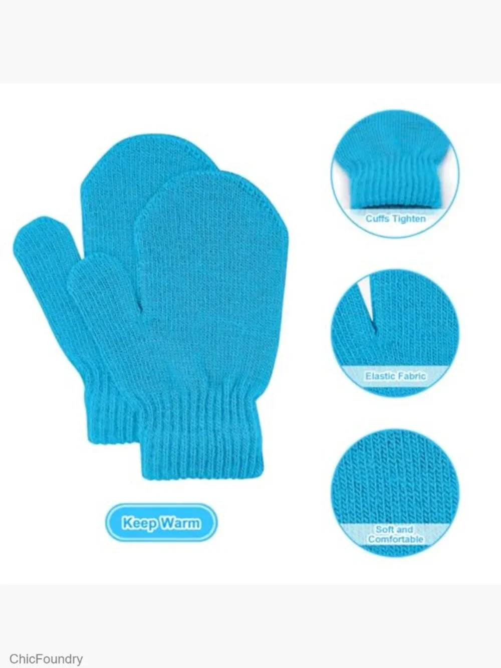 6 Pairs Toddler Mittens Magic Stretch Winter Knit Gloves for Kids